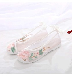 Net Gauze Antique Cloth Shoes Embroidered Shoes net Cloth Hollow Women's Shoes White $16.19 Loafers & Slip-Ons