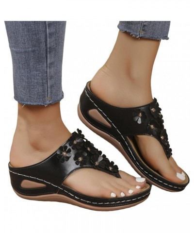 Orthopedic Shoes for Women Arch Support Sandals Summer Casual Orthotic Wedge Slides Sandals Comfortable Flip Flops 1-black $1...