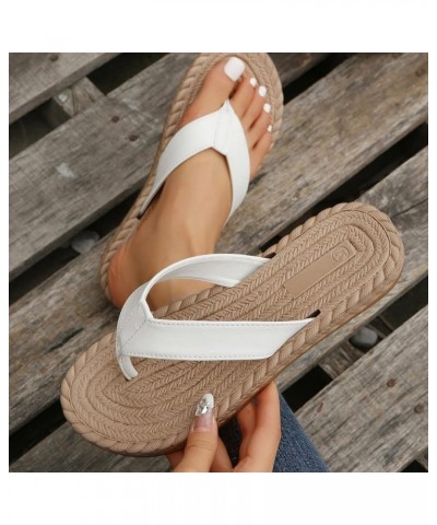 Women's Slip on Flat Slide Sandals Ladies Fashion Summer Clip Toe Grass Woven Bottom Flat Beach Slippers (Black, 8.5) White 9...