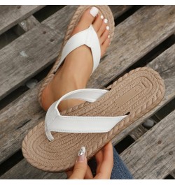 Women's Slip on Flat Slide Sandals Ladies Fashion Summer Clip Toe Grass Woven Bottom Flat Beach Slippers (Black, 8.5) White 9...