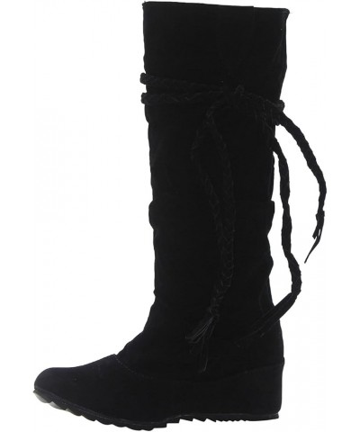 Womens Lace Up Knee High Boots Flat Warm Winter Boots Fashion Boots Women's High Toe Tassel Increased Inner boots Black $19.3...