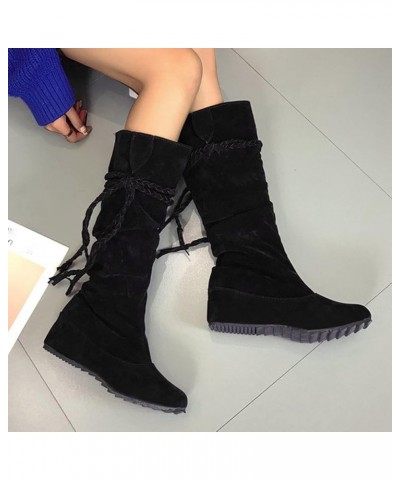 Womens Lace Up Knee High Boots Flat Warm Winter Boots Fashion Boots Women's High Toe Tassel Increased Inner boots Black $19.3...