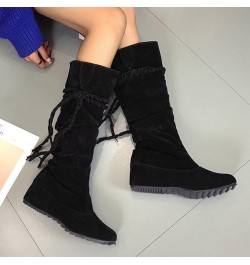 Womens Lace Up Knee High Boots Flat Warm Winter Boots Fashion Boots Women's High Toe Tassel Increased Inner boots Black $19.3...