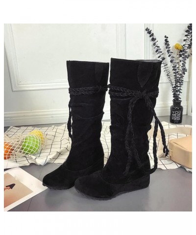 Womens Lace Up Knee High Boots Flat Warm Winter Boots Fashion Boots Women's High Toe Tassel Increased Inner boots Black $19.3...