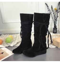 Womens Lace Up Knee High Boots Flat Warm Winter Boots Fashion Boots Women's High Toe Tassel Increased Inner boots Black $19.3...