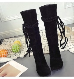 Womens Lace Up Knee High Boots Flat Warm Winter Boots Fashion Boots Women's High Toe Tassel Increased Inner boots Black $19.3...