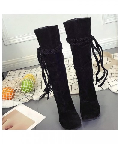 Womens Lace Up Knee High Boots Flat Warm Winter Boots Fashion Boots Women's High Toe Tassel Increased Inner boots Black $19.3...