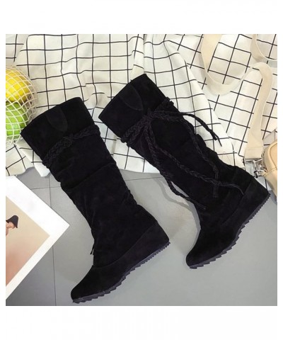 Womens Lace Up Knee High Boots Flat Warm Winter Boots Fashion Boots Women's High Toe Tassel Increased Inner boots Black $19.3...