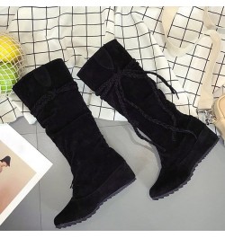 Womens Lace Up Knee High Boots Flat Warm Winter Boots Fashion Boots Women's High Toe Tassel Increased Inner boots Black $19.3...