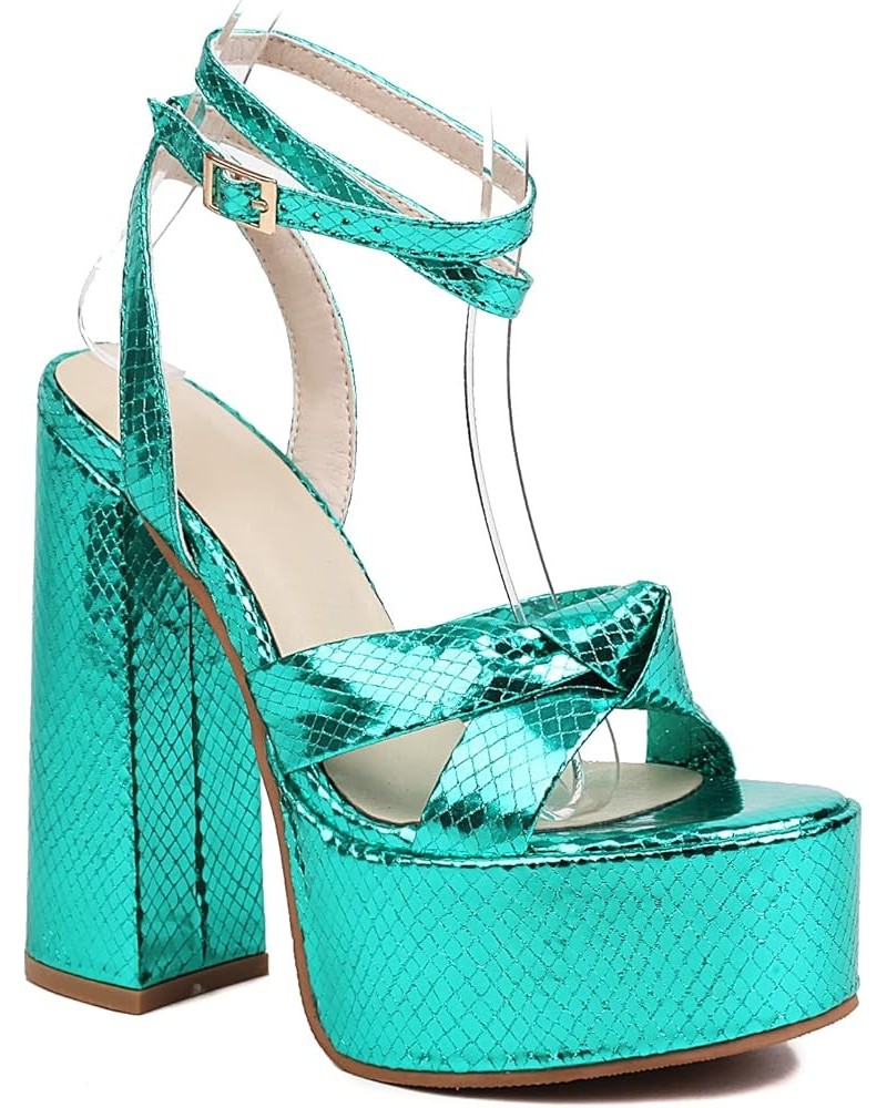 Womens LC1198 Wedding Sexy Novelty Plastic Low Chunky Heeled Sandals Green $37.94 Sandals