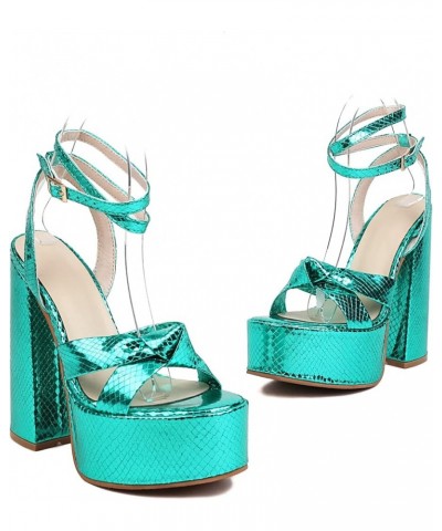 Womens LC1198 Wedding Sexy Novelty Plastic Low Chunky Heeled Sandals Green $37.94 Sandals