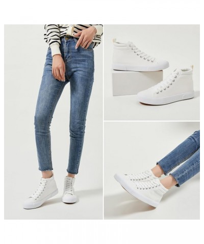 Womens High top Sneakers Canvas Shoes Lace up Black Sneakers Casual Shoes for Women White $13.05 Fashion Sneakers