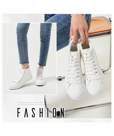 Womens High top Sneakers Canvas Shoes Lace up Black Sneakers Casual Shoes for Women White $13.05 Fashion Sneakers