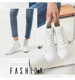 Womens High top Sneakers Canvas Shoes Lace up Black Sneakers Casual Shoes for Women White $13.05 Fashion Sneakers