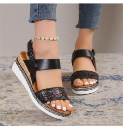 sandals women platform wedge Slipper maroon heels for women women orange sandals white strappy heels Z 14-black $12.39 Sandals