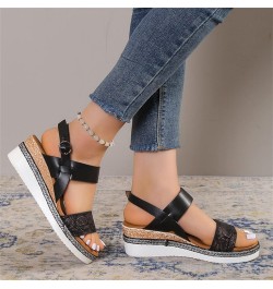 sandals women platform wedge Slipper maroon heels for women women orange sandals white strappy heels Z 14-black $12.39 Sandals