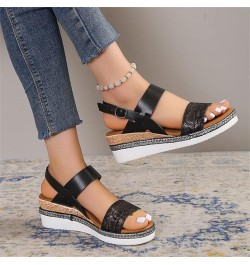 sandals women platform wedge Slipper maroon heels for women women orange sandals white strappy heels Z 14-black $12.39 Sandals