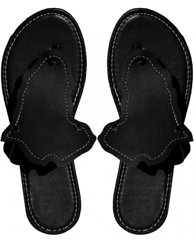 Womens Leather Flat Sandals Open Toe Casual Thong Slip on Slides Sandal Outdoor Summer Beach Dress Shoes Black $11.00 Sandals