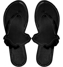 Womens Leather Flat Sandals Open Toe Casual Thong Slip on Slides Sandal Outdoor Summer Beach Dress Shoes Black $11.00 Sandals