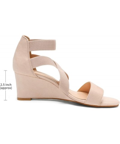 Women's Elastic Ankle Strap Low Wedge Sandals Nude $19.46 Sandals