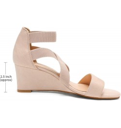 Women's Elastic Ankle Strap Low Wedge Sandals Nude $19.46 Sandals