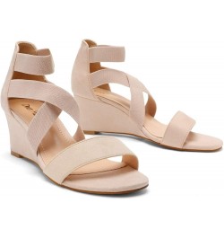 Women's Elastic Ankle Strap Low Wedge Sandals Nude $19.46 Sandals