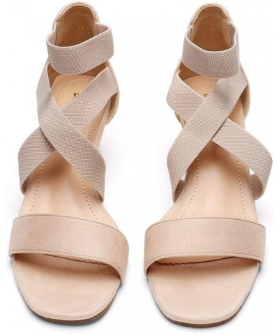 Women's Elastic Ankle Strap Low Wedge Sandals Nude $19.46 Sandals