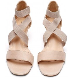 Women's Elastic Ankle Strap Low Wedge Sandals Nude $19.46 Sandals