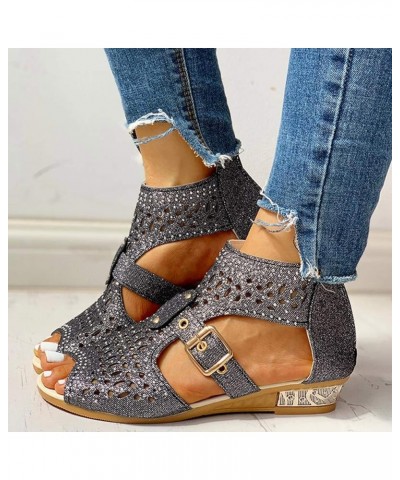 Women Square Heels Sandals Wedges Ankle Sandals Rhinestone Sandals Slip Platform Wedge Loafer Multicolor Espadrilles Multicol...