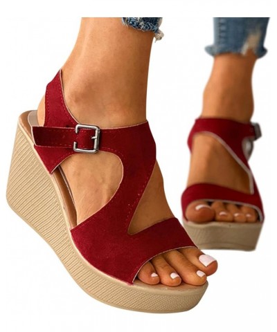 Wedges for Women, Womens Slide Wedge Sandal Summer Platform Casual Wedges Toe Open Toe Ankle Strap Wedge Sandals Zj3-red $14....