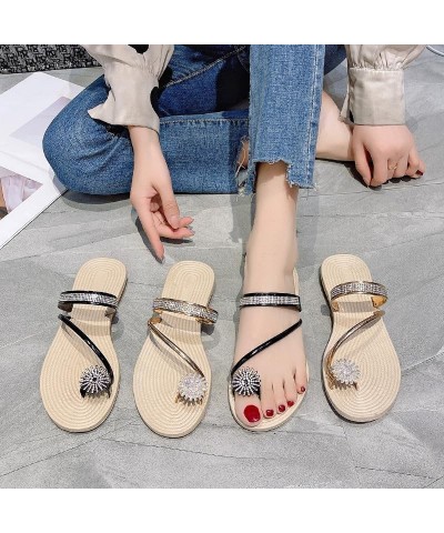 Shiny Flat Shoes Rhinestone Sandals,Ultra Comfortable Shiny gem Flats Women's Rhinestone Flat Sandals Rose Glold $14.99 Sandals