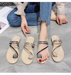 Shiny Flat Shoes Rhinestone Sandals,Ultra Comfortable Shiny gem Flats Women's Rhinestone Flat Sandals Rose Glold $14.99 Sandals