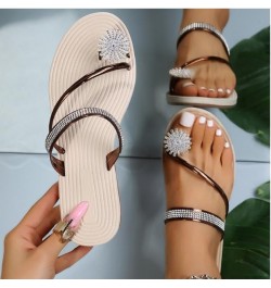 Shiny Flat Shoes Rhinestone Sandals,Ultra Comfortable Shiny gem Flats Women's Rhinestone Flat Sandals Rose Glold $14.99 Sandals