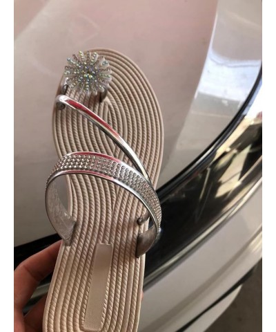 Shiny Flat Shoes Rhinestone Sandals,Ultra Comfortable Shiny gem Flats Women's Rhinestone Flat Sandals Rose Glold $14.99 Sandals