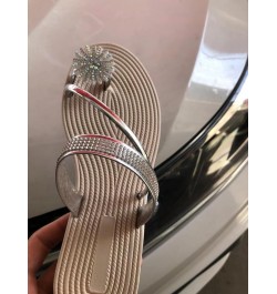 Shiny Flat Shoes Rhinestone Sandals,Ultra Comfortable Shiny gem Flats Women's Rhinestone Flat Sandals Rose Glold $14.99 Sandals