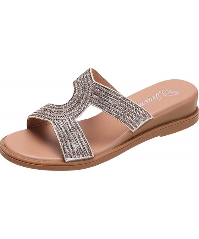 Women's Jelly Sandals Spring And Summer Rhinestone Slope With Sandals Thick Bottom A Word Roman Sandals Silver $28.21 Sandals