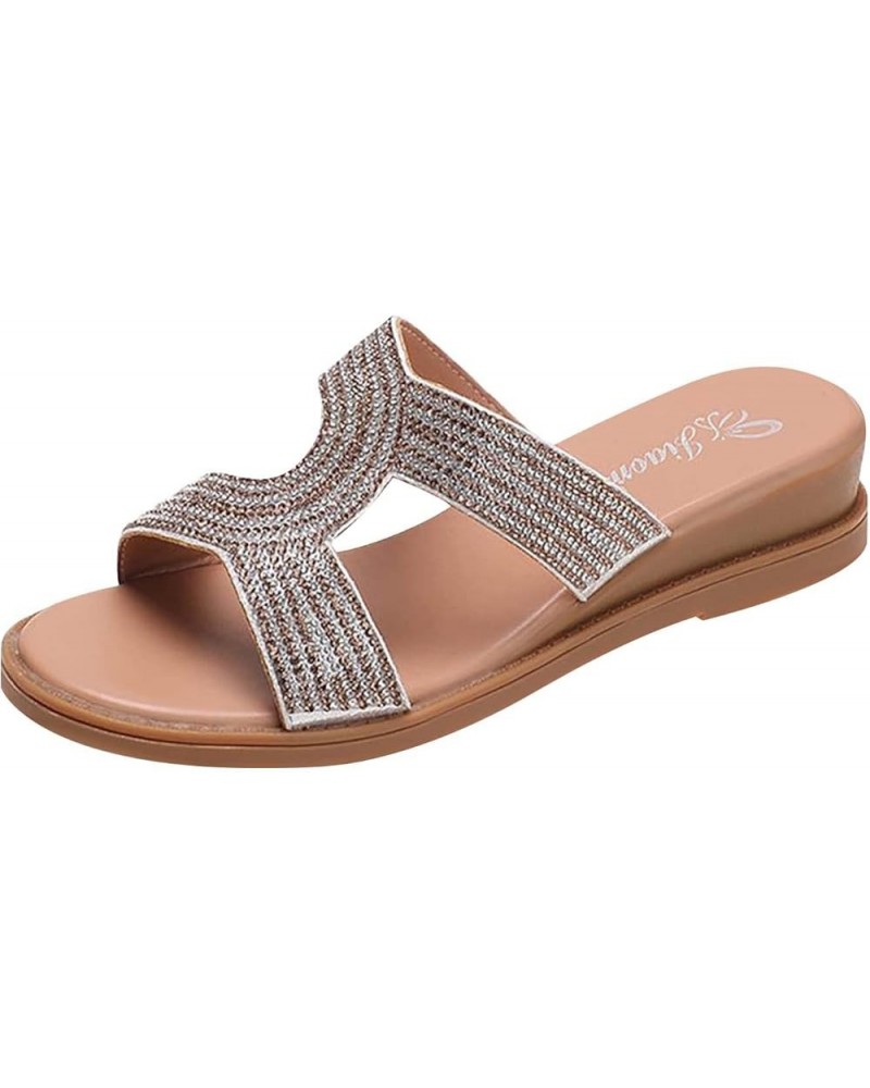 Women's Jelly Sandals Spring And Summer Rhinestone Slope With Sandals Thick Bottom A Word Roman Sandals Silver $28.21 Sandals