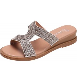 Women's Jelly Sandals Spring And Summer Rhinestone Slope With Sandals Thick Bottom A Word Roman Sandals Silver $28.21 Sandals