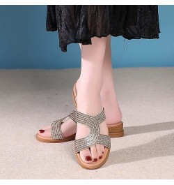 Women's Jelly Sandals Spring And Summer Rhinestone Slope With Sandals Thick Bottom A Word Roman Sandals Silver $28.21 Sandals