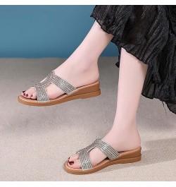 Women's Jelly Sandals Spring And Summer Rhinestone Slope With Sandals Thick Bottom A Word Roman Sandals Silver $28.21 Sandals