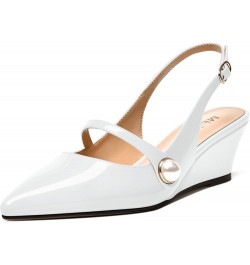 Womens Buckle Fashion Slingback Pointed Toe Evening Patent Wedge Low Heel Pumps Shoes 2 Inch White $42.99 Pumps