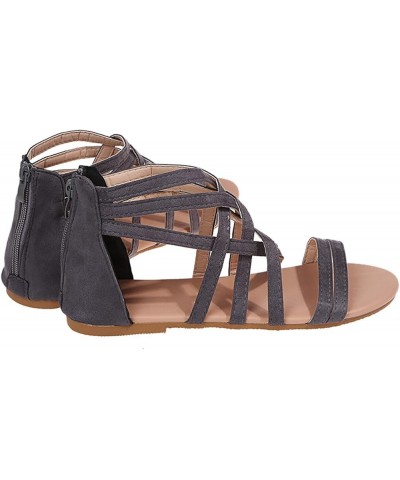 Sandals for Women Dressy Summer Beach Sandals Women's Flat Fashion Zipper Summer Toe Open Breathable Shoes Grey 7.5 $12.30 Sa...