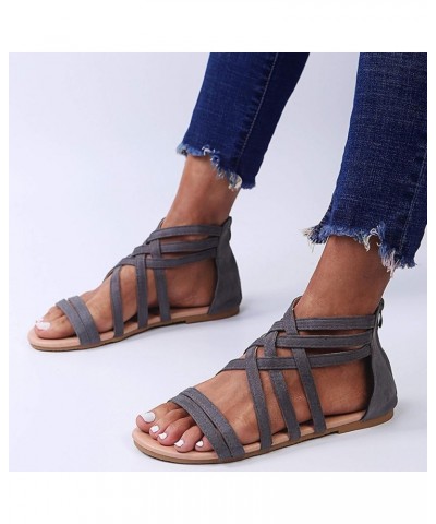 Sandals for Women Dressy Summer Beach Sandals Women's Flat Fashion Zipper Summer Toe Open Breathable Shoes Grey 7.5 $12.30 Sa...