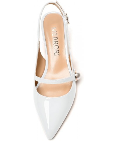 Womens Buckle Fashion Slingback Pointed Toe Evening Patent Wedge Low Heel Pumps Shoes 2 Inch White $42.99 Pumps