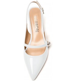 Womens Buckle Fashion Slingback Pointed Toe Evening Patent Wedge Low Heel Pumps Shoes 2 Inch White $42.99 Pumps