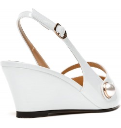 Womens Buckle Fashion Slingback Pointed Toe Evening Patent Wedge Low Heel Pumps Shoes 2 Inch White $42.99 Pumps