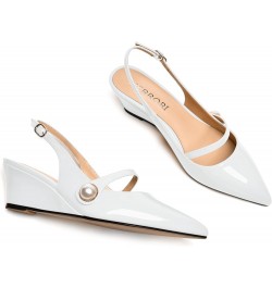 Womens Buckle Fashion Slingback Pointed Toe Evening Patent Wedge Low Heel Pumps Shoes 2 Inch White $42.99 Pumps