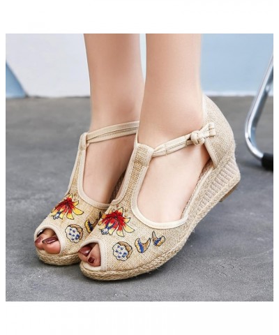 Wedge Sandals for Women casual summer Wedge Sandals for Women comfy Closed Toe Wedge Sandals Women's Wedge Sandals Z 02-beige...