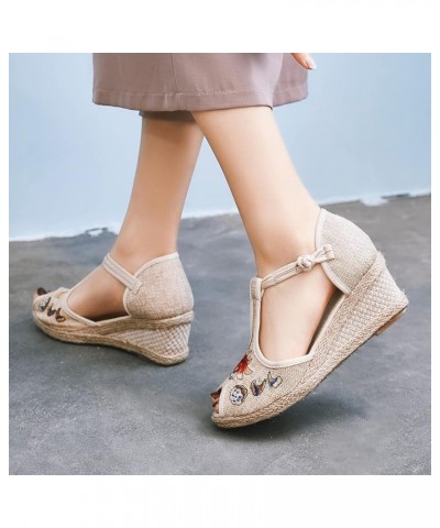 Wedge Sandals for Women casual summer Wedge Sandals for Women comfy Closed Toe Wedge Sandals Women's Wedge Sandals Z 02-beige...