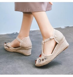 Wedge Sandals for Women casual summer Wedge Sandals for Women comfy Closed Toe Wedge Sandals Women's Wedge Sandals Z 02-beige...